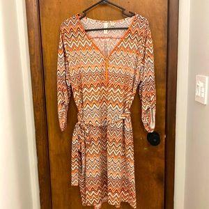 Tacera Zippered Neck Jersey Dress, Size PXL, Orange White multi-color